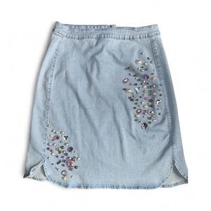 V Cristina Jean Bedazzled Jewel Skirt